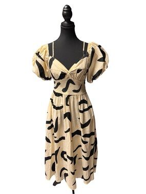 Dress – Size Small Sincerely Jules Cream & Black Abstract Puff Sleeve Midi Dress